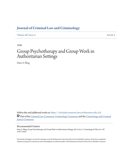 Group Psychotherapy and Group Work in Authoritarian Settings Hans A