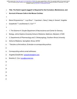 The Notch Ligand Jagged1 Is Required for the Formation, Maintenance, And