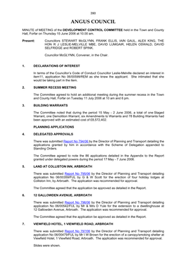 DEVELOPMENT CONTROL COMMITTEE Held in the Town and County Hall, Forfar on Thursday 15 June 2006 at 10.00 Am