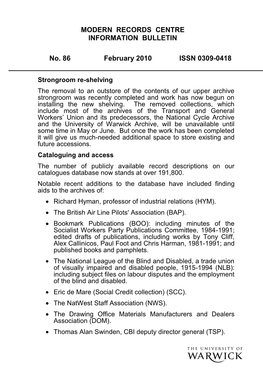 Information Bulletin No.86 (Feb 2010)