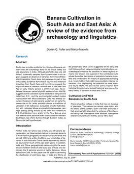 Banana Cultivation in South Asia and East Asia: a Review of the Evidence from Archaeology and Linguistics