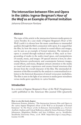 Intermediality As a Tool for Aesthetic Analysis and Critical Reflection, Edited by Sonya Petersson, Christer Johansson, Magdalena Holdar, and Sara Callahan, 49–74