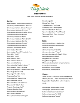 2021 Plant List