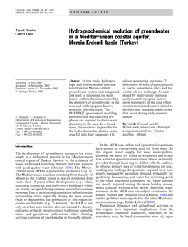 Hydrogeochemical Evolution of Groundwater in a Mediterranean Coastal Aquifer, Mersin-Erdemli Basin (Turkey)