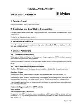 VALGANCICLOVIR MYLAN 1. Product Name 2. Qualitative And