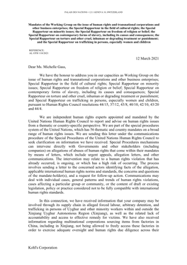 Kohl's Corporation 12 March 2021 Dear Ms. Michelle Gass, We Have the Honour to Address You in Our Capacities As Working Group On