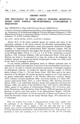 SHORT NOTE the PHYLOGENY of SOME AFRICAN MUROIDS (RODENTIA) BASED UPON PARTIAL MITOCHONDRIAL CYTOCHROME B SEQUENCES