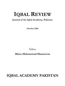 IQBAL REVIEW Journal of the Iqbal Academy, Pakistan