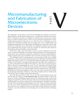Micromanufacturing and Fabrication of Microelectronic Devices