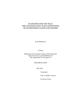 Searching for the Wild: the Changing Post-War Conceptions of Environmentalism and Gender