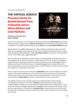 THE VINTEUIL SONATA Proustian Theme for Borletti-Buitoni Trust Fellowship Winner Maria Milstein and Sister Nathalia