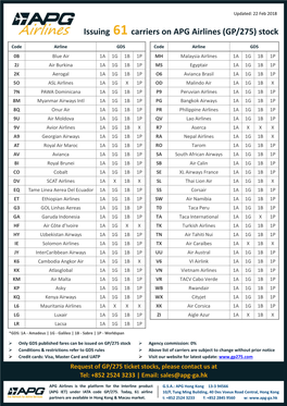 Issuing 61 Carriers on APG Airlines (GP/275) Stock