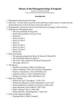 History of the Plantagenet Kings of England Michael.Cooley@Humboldt.Edu