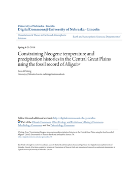 Constraining Neogene Temperature and Precipitation Histories in The