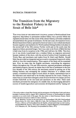 The Transition from the Migratory to the Resident Fishery in the Strait of Belle Isle*