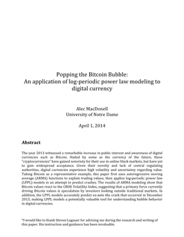 Popping the Bitcoin Bubble: an Application of Log-Periodic Power Law Modeling to Digital Currency