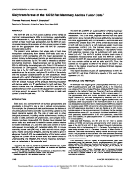 Sialyltransferase of the 13762 Rat Mammary Ascites Tumor Cells1