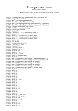 Renseignements Connus. Dossier SLHADA N°13