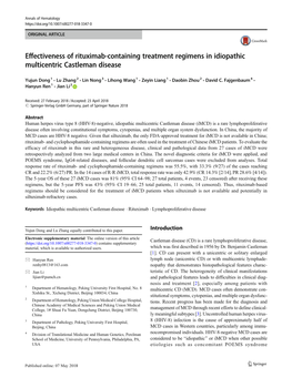 Effectiveness of Rituximab-Containing Treatment Regimens in Idiopathic Multicentric Castleman Disease