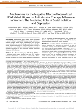 Mechanisms for the Negative Effects of Internalized HIV-Related