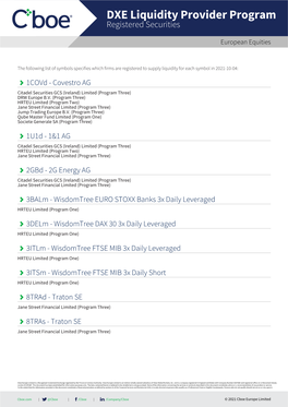 DXE Liquidity Provider Program Registered Securities