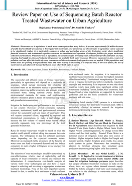 Review Paper on Use of Sequencing Batch Reactor Treated Wastewater on Urban Agriculture