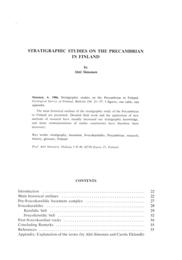 Stratigraphic Studies on the Precambrian in Finland