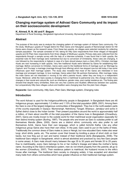 Changing Marriage System of Adivasi Garo Community and Its Impact on Their Socioeconomic Development
