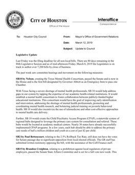 Interoffice Correspondence Houstonoffice of the Mayor