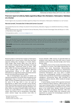 First Ever Report of a Bite by Nabis Argentinus Meyer-Dür (Hemiptera: Heteroptera: Nabidae) on a Human