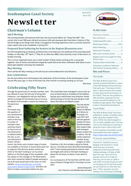 Newsletter Chairman’S Column in This Issue April Meeting Chair�A��S Colu
