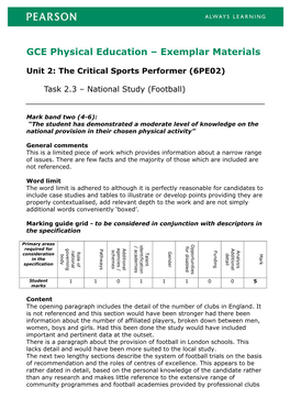 GCE Physical Education – Exemplar Materials