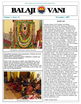 BALAJI VANI Volume 1, Issue 11 November, 2007