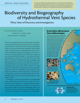 Biodiversity and Biogeography of Hydrothermal Vent Species Thirty Years of Discovery and Investigations