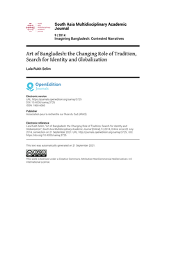 South Asia Multidisciplinary Academic Journal, 9 | 2014 Art of Bangladesh: the Changing Role of Tradition, Search for Identity and Gl
