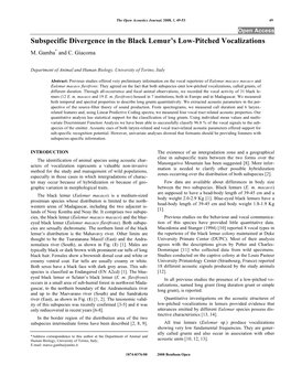 Subspecific Divergence in the Black Lemur's Low-Pitched Vocalizations