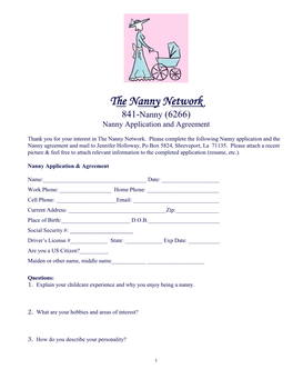 The Nanny Network & Sitters' Registry 318-841-6266 (NANNY)
