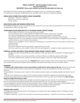 Primal Contact Lenses Care Instructions and Waiver Page 1 PRIMAL CONTACTS