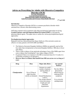 Advice on Prescribing for Adults with Obsessive-Compulsive Disorder (OCD)