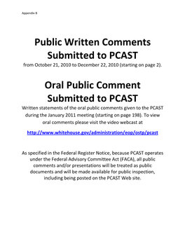 Public Written Comments Submitted to PCAST from October 21, 2010 to December 22, 2010 (Starting on Page 2)