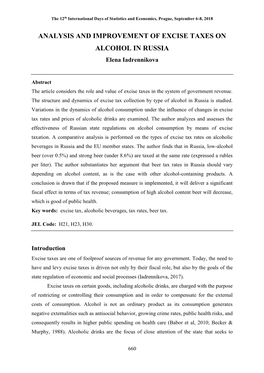 ANALYSIS and IMPROVEMENT of EXCISE TAXES on ALCOHOL in RUSSIA Elena Iadrennikova