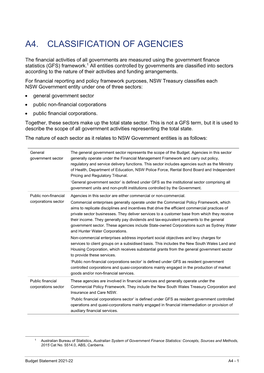 Budget Statement 2021-22 A4 - 1 Classification of Agencies