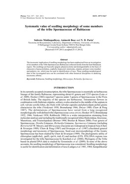 Systematic Value of Seedling Morphology of Some Members of the Tribe Spermacoceae of Rubiaceae