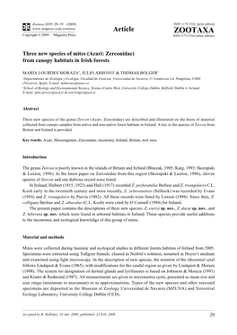 Zootaxa, Three New Species of Mites (Acari: Zerconidae)