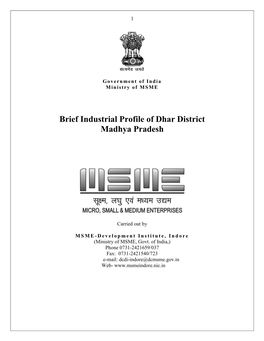 Brief Industrial Profile of Dhar District Madhya Pradesh