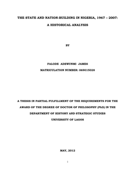 The State and Nation-Building in Nigeria, 1967 – 2007: A