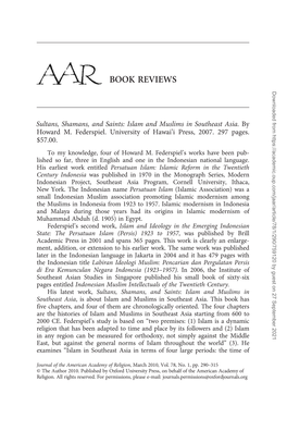 Sultans, Shamans, and Saints: Islam and Muslims in Southeast Asia. by Howard M