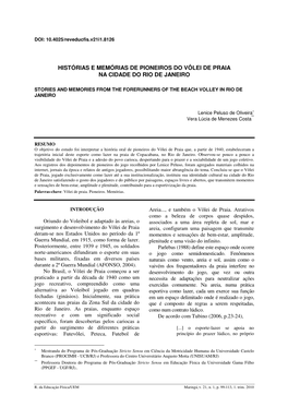 Histórias E Memórias De Pioneiros Do Vôlei De Praia Na Cidade Do Rio De Janeiro