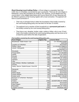 Rural Local Letting Policy