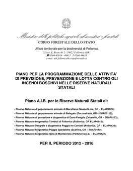 Ministero Delle Politiche Agricole Alimentari E Forestali CORPO FORESTALE DELLO STATO